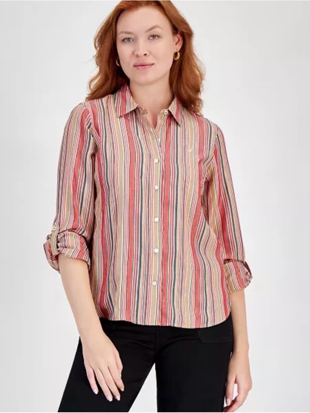 Covington Women’s Striped Button-Down Shirt-EUC